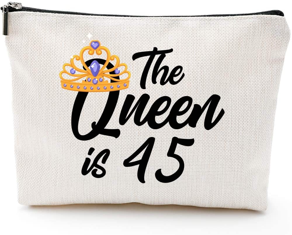 45th Birthday Gifts for Women, Mom Wife Aunt Boss 45th Birthday Gifts Ideas, Queen 45s, Fun Makeup Bag Gifts